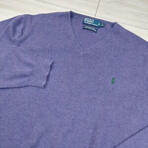 Vintage Polo Ralph Lauren Sweater Mens XL V Neck Purple‎ Pima Cotton Preppy Dad